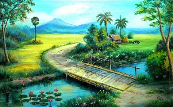 +888 Tranh Phong Cảnh Đẹp, Tranh Đồng Quê Việt Nam 8 Tranh sơn dầu phong cảnh cánh đồng đẹp