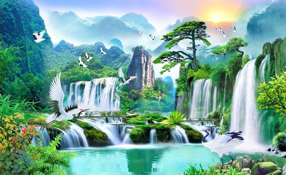 +888 Tranh Phong Cảnh Đẹp, Tranh Đồng Quê Việt Nam 15 Tranh phong cảnh 3D - Tranh 3D treo tường đẹp