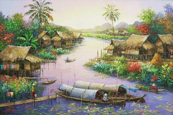 +888 Tranh Phong Cảnh Đẹp, Tranh Đồng Quê Việt Nam 3 Tranh sơn dầu phong cảnh đẹp