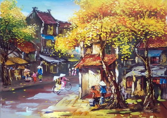 +888 Tranh Phong Cảnh Đẹp, Tranh Đồng Quê Việt Nam 11 Tranh phong cảnh phố cổ Việt Nam