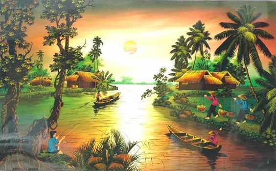 +888 Tranh Phong Cảnh Đẹp, Tranh Đồng Quê Việt Nam 12 Tranh phong cảnh đồng quê sông nước Việt Nam